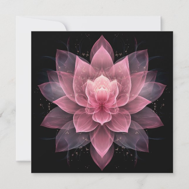 Invitation Fleur de Lotus Éthérée - Floral Rose Clair Noir (Devant)