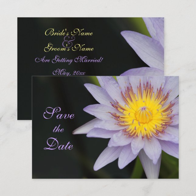 Invitation Fleur de Lotus Pourpre Mariage Économisez la Date (Devant / Derrière)