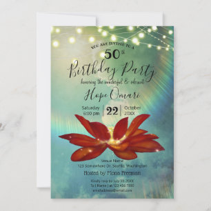 Invitation Fleur de lotus rouge Fête d'anniversaire 50 ans