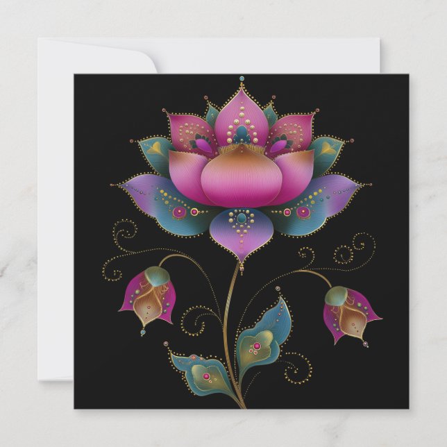 Invitation Fleur de lotus vibrante Mehndi indien rose bleu or (Devant)