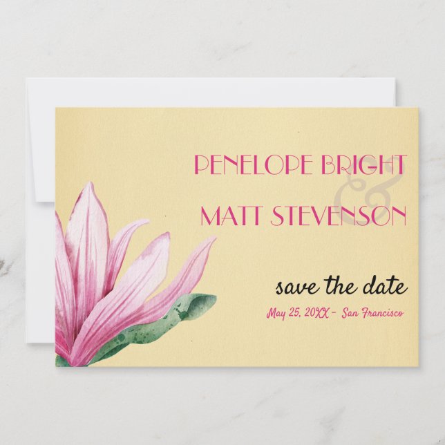 Invitation Fleur de Magnolia rose ÉCONOMISER LA DATE (Devant)