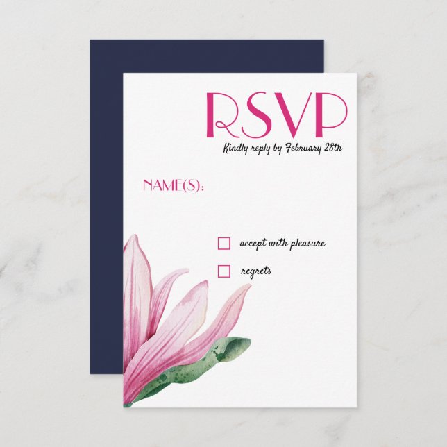 Invitation Fleur de Magnolia rose en fleurs | bleu Mariage RS (Devant / Derrière)