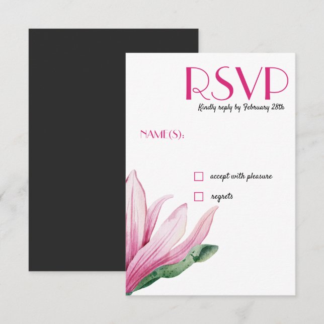 Invitation Fleur de Magnolia rose en fleurs | mariage gris RS (Devant / Derrière)