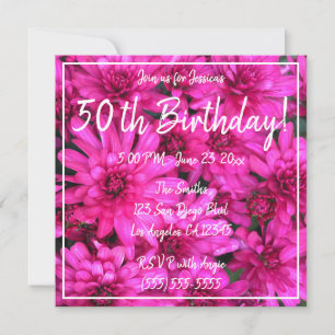 Invitation Fleur de maman rose photo rose chaud 50e anniversa