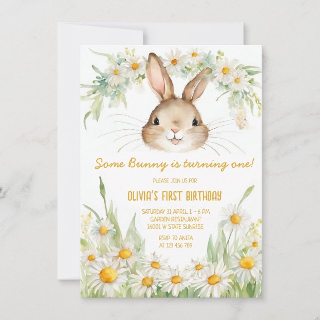 Invitation Fleur de marais Jardin Lapin Lapin Anniversaire (Devant)