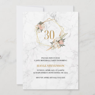 Invitation Fleur de marbre rose élégant 30e anniversaire