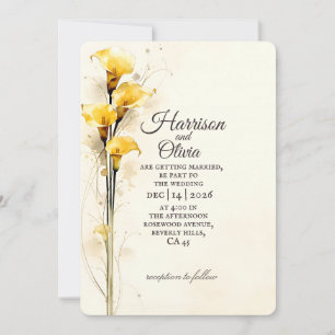 Invitation Fleur de mariage aquarelle simple lys calla jaune