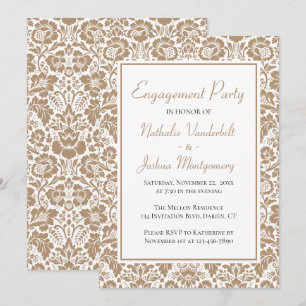 Invitation Fleur de Mariage Fête Damassé Marron Dentelle