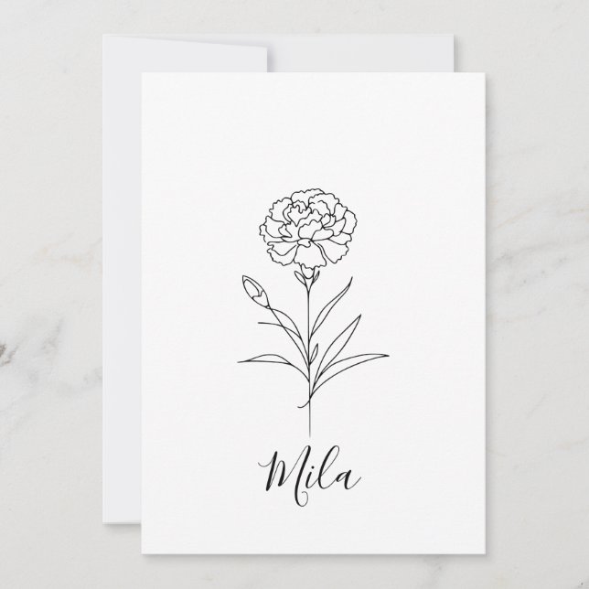 Invitation Fleur de naissance de l'oeillet de janvier personn (Devant)