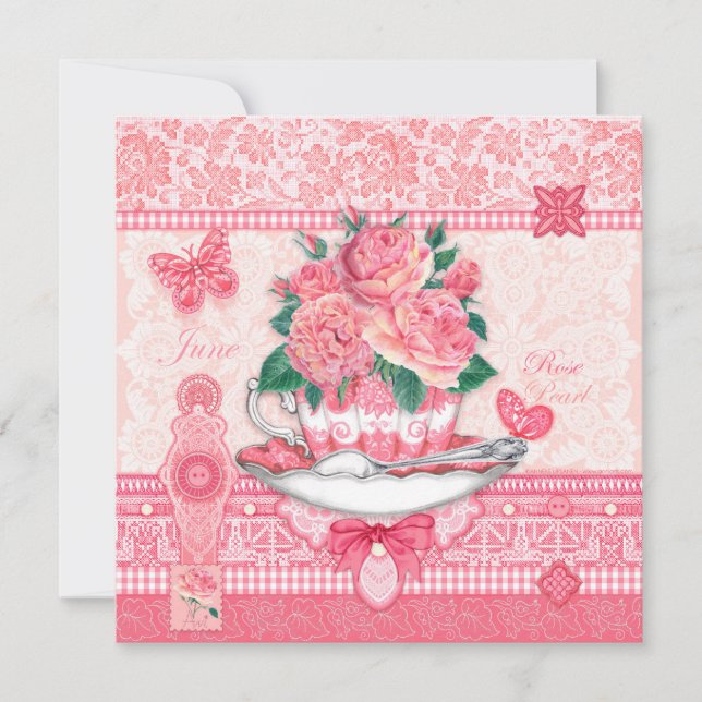 Invitation Fleur de naissance et Gem Juin Tea Card (Devant)