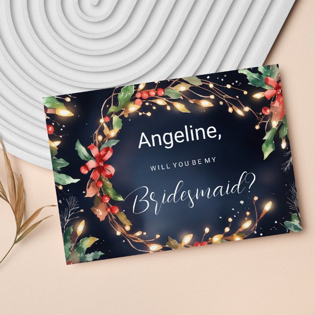 Invitation Fleur de Noël rouge bleu vert wreathe (Red blue green Christmas flower wreathe Bridesmaid )