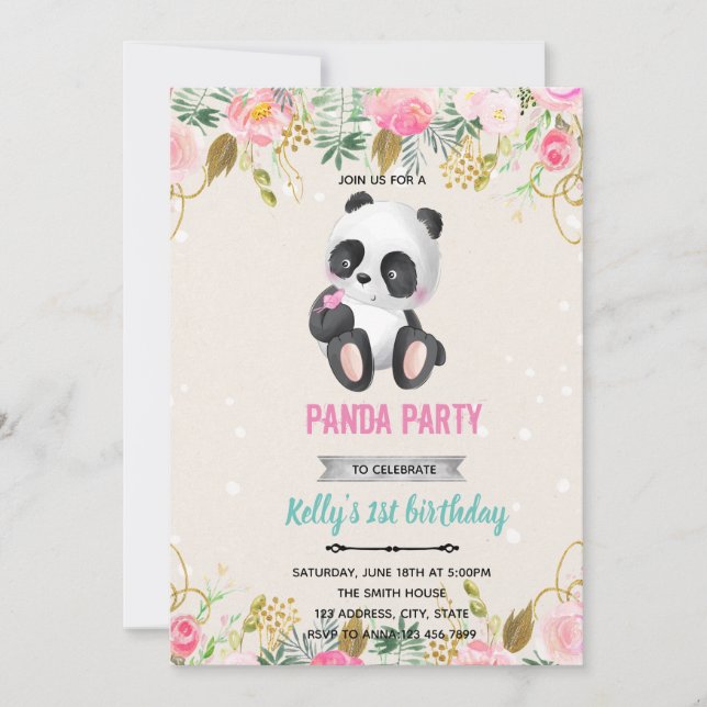 Invitation fleur de panda fille (Devant)