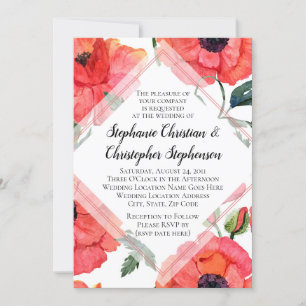 Invitation Fleur de pavot Aquarelle rouge Floral élégant mari