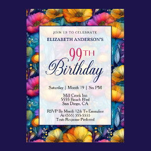 Invitation Fleur de pavot colorée et vibrante 99e anniversair
