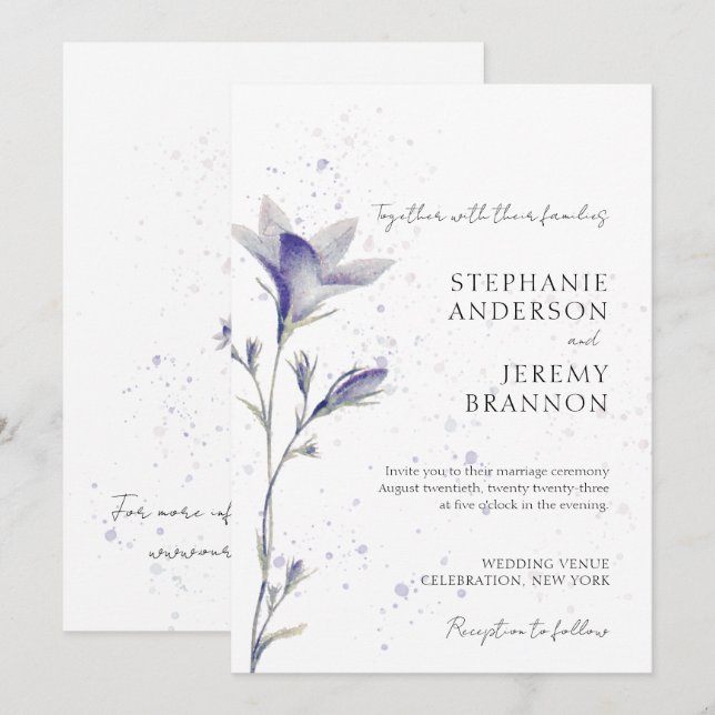 Invitation Fleur de périphérie simple aquarelle (Devant / Derrière)