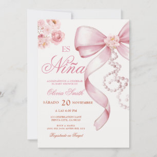 Invitation Fleur de perle à arc rose Es Nina Baby Shower espa