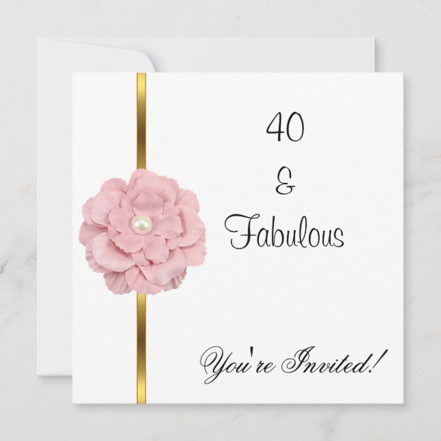 Invitation Fleur de perle blanche rose 40e anniversaire fabul (Devant)