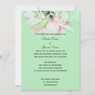 Invitation Fleur de pommier rose clair dans un mariage vert