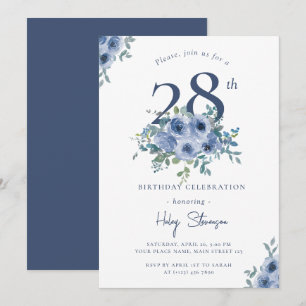 Invitation Fleur de poussière bleu aquarelle 28e anniversaire