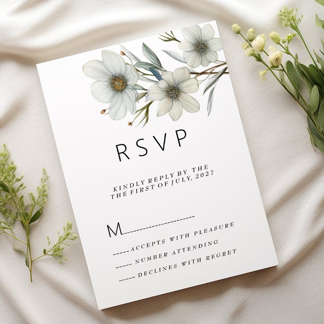 Invitation Fleur de printemps à menthe blanche simple RSVP (Simple white mint green spring floral RSVP )
