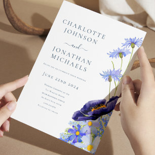 Invitation Fleur de Printemps Élégante Sauvage Bleue