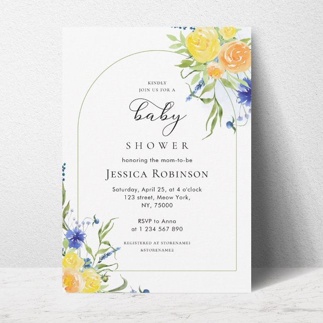 Invitation Fleur de printemps frais en Baby shower bleu et ja (Créateur téléchargé)