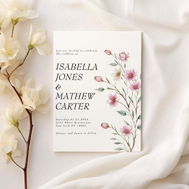 Invitation Fleur de printemps lilas à la menthe blanche rose  (Pink white mint lilac spring flower wedding)