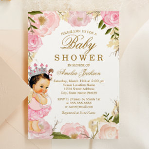 Invitation Fleur de rose bébé princesse C'est une fille Baby