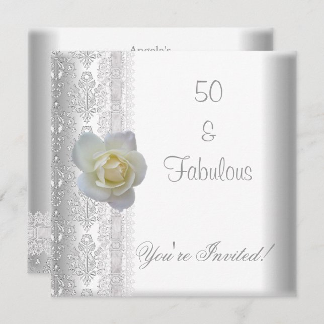 Invitation Fleur de Rose blanche Fabuleux 50e anniversaire (Devant / Derrière)