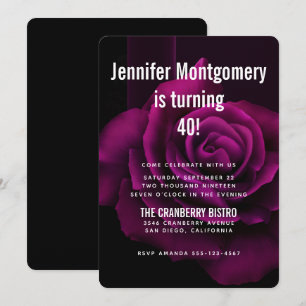 Invitation Fleur de rose gothique rouge-violet pour anniversa