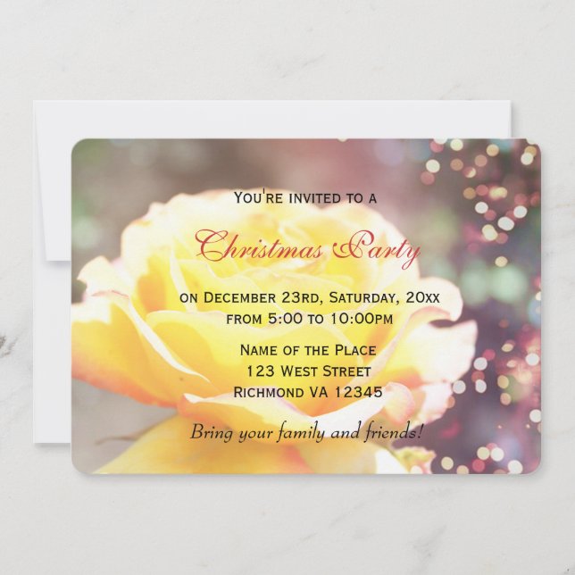 Invitation fleur de rose jaune de vacances fête de Noël (Devant)