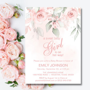 Invitation Fleur de rose rose tendre bébé fille Baby Shower