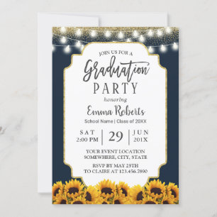 Invitation Fleur de soleil bleu de la marine moderne Fête de