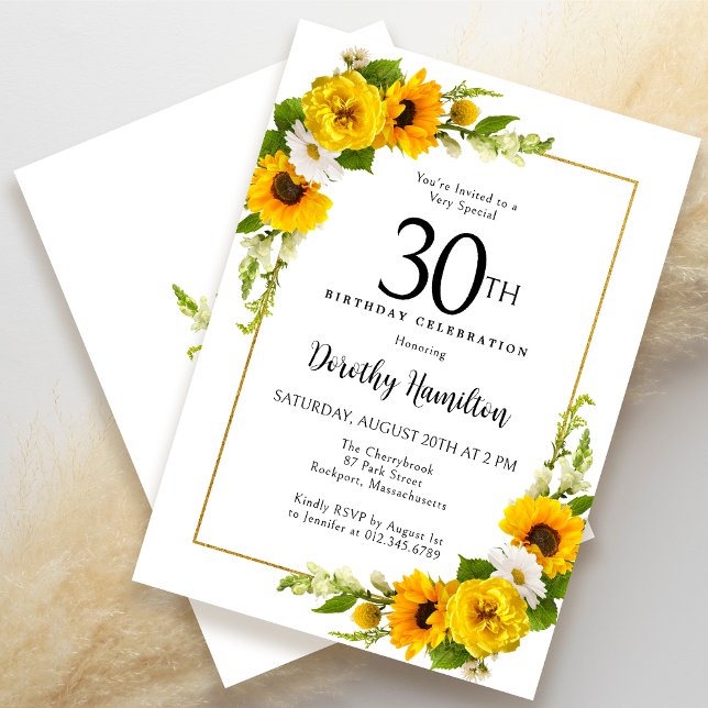 Invitation Fleur de soleil jaune Blancs marguerite florale 30 (Créateur téléchargé)