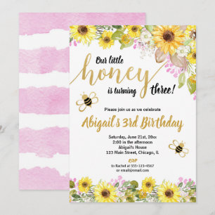 Invitation Fleur de soleil jaune rose jaune d'anniversaire