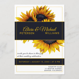 Invitation Fleur de soleil   Mariage moderne Gold et Navy