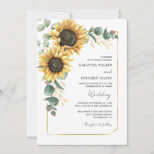 Invitation Fleur de Soleil Mariage QR Code Tout en Un