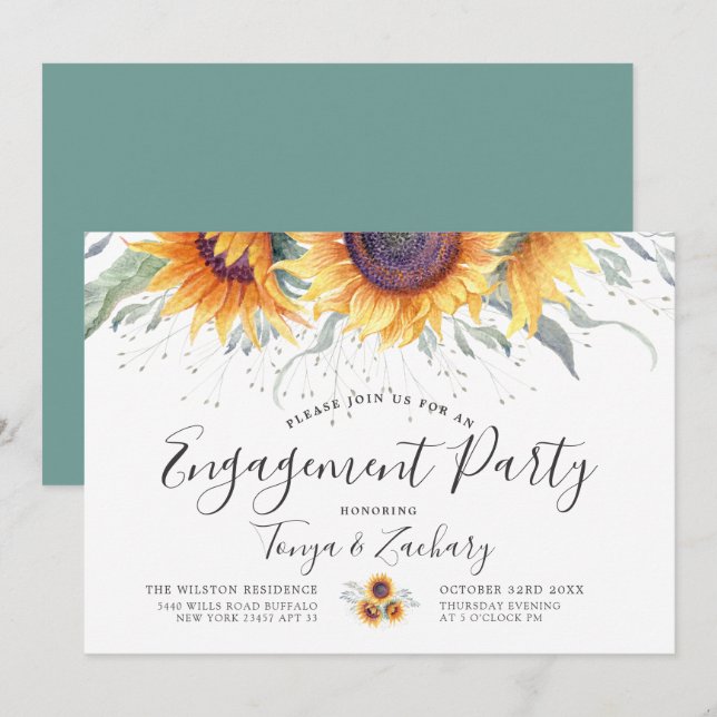 Invitation Fleur de soleil printanière | Partie d'engagement (Devant / Derrière)