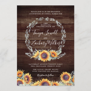 Invitation Fleur de soleil rustique   Célébration du Mariage
