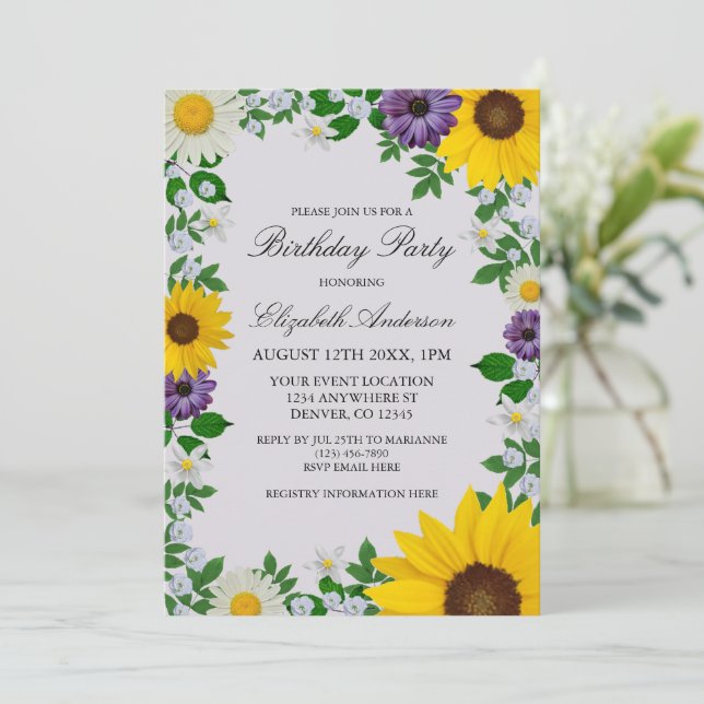 Invitation Fleur de soleil rustique Daisy Floral Anniversaire (Debout devant)