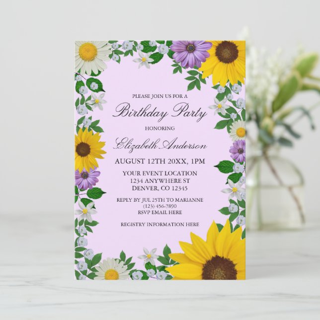 Invitation Fleur de soleil rustique Daisy Floral Anniversaire (Debout devant)