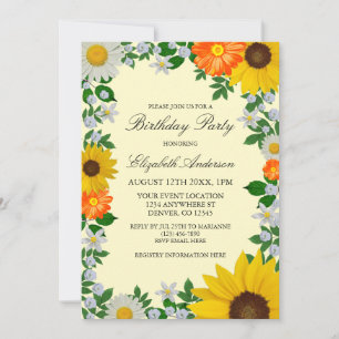 Invitation Fleur de soleil rustique Daisy Floral Anniversaire