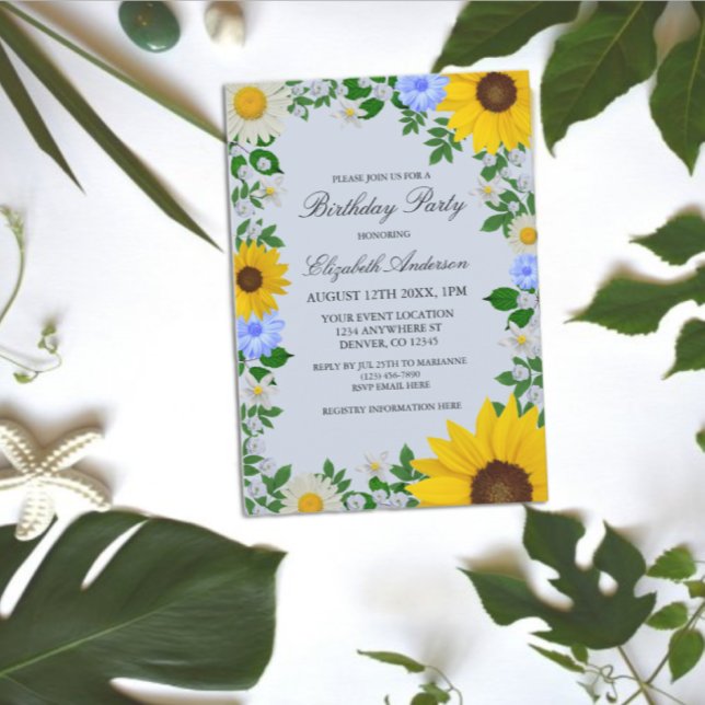 Invitation Fleur de soleil rustique Daisy Floral Anniversaire (Créateur téléchargé)