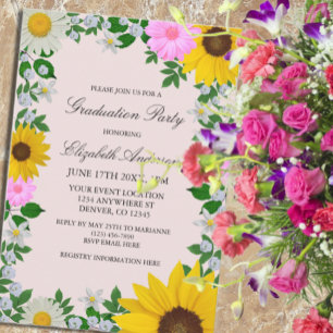 Invitation Fleur de soleil rustique Daisy Floral Graduation P