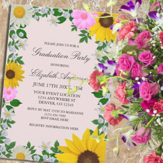 Invitation Fleur de soleil rustique Daisy Floral Graduation P (Créateur téléchargé)