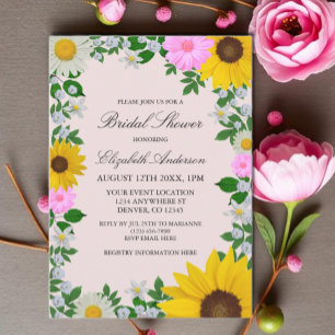 Invitation Fleur de soleil rustique Fête des mariées florale