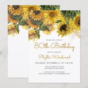 Invitation Fleur de tournesol 80e fête d'anniversaire
