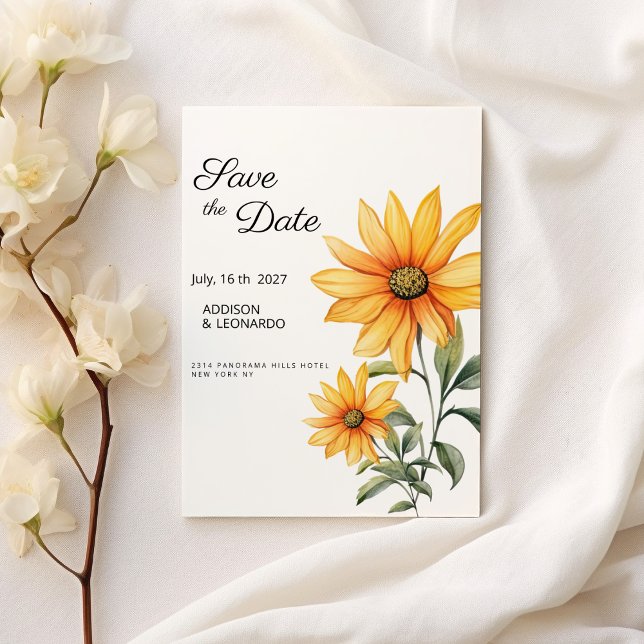 Invitation Fleur de tournesol botanique été Enregistrer la da (Sunflower floral botanical summer Save the Date )