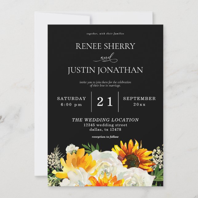 Invitation Fleur de tournesol et rose blanche Floral Mariage  (Devant)