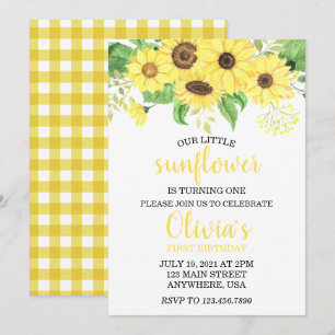 Invitation Fleur de tournesol été premier anniversaire